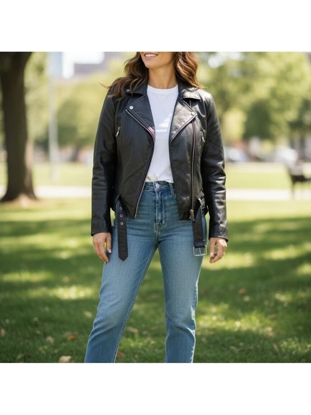 Marcia Collections Womens Leather Black Jacket 2XL Biker Sleek